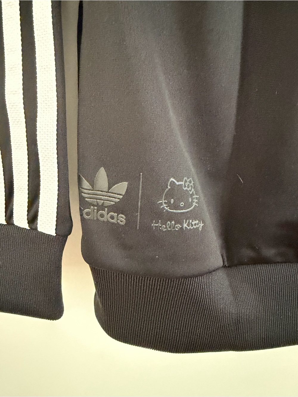 adidas Black Track Jacket with White Stripes and Floral Embroidered Patch - Picture 4 of 6